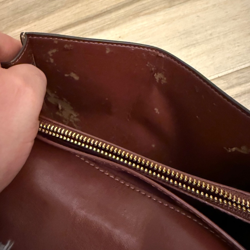 COACH Beige Signature Embossed Leather Turnlock Wristlet Clutch Bag 8x5 No Strap - Picture 4 of 11